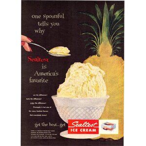 1952 Sealtest Pineapple Ice Cream Vintage Print Ad Dessert Summer 50s Wall Art